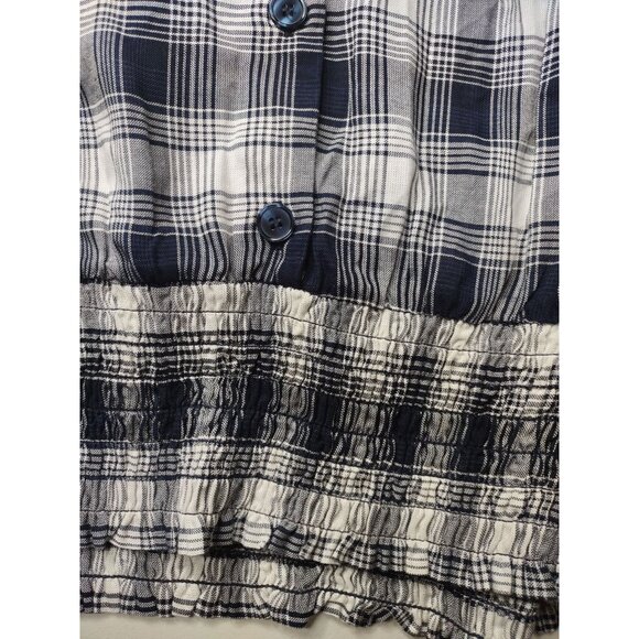 Blue Rain By Francescas Blue and White Plaid Button-Front Long Sleeve Top XL - Picture 5 of 6